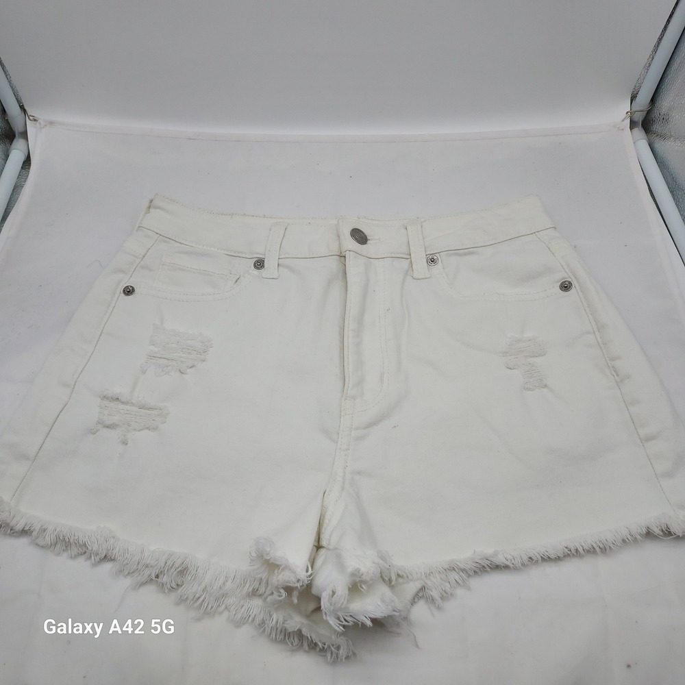 American Eagle Super Stretch‎ White Distressed Frayed Denim Shorts Size 4 02/19